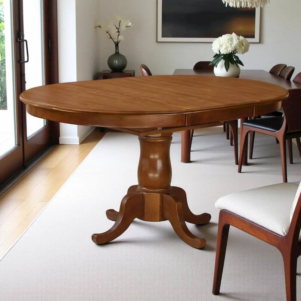 Alt View 3. FurniFact - Elegant Oval Dining Table – Solid Wood Round Dining Table for 6 - Saddle Brown.
