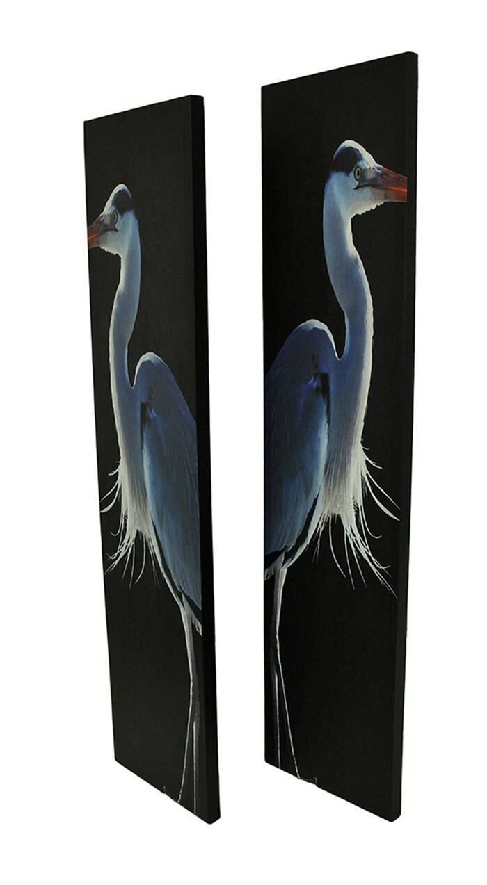 Alt View 1. Zeckos - 42 in. Twin Herons Black and White Canvas Print Set - Black.