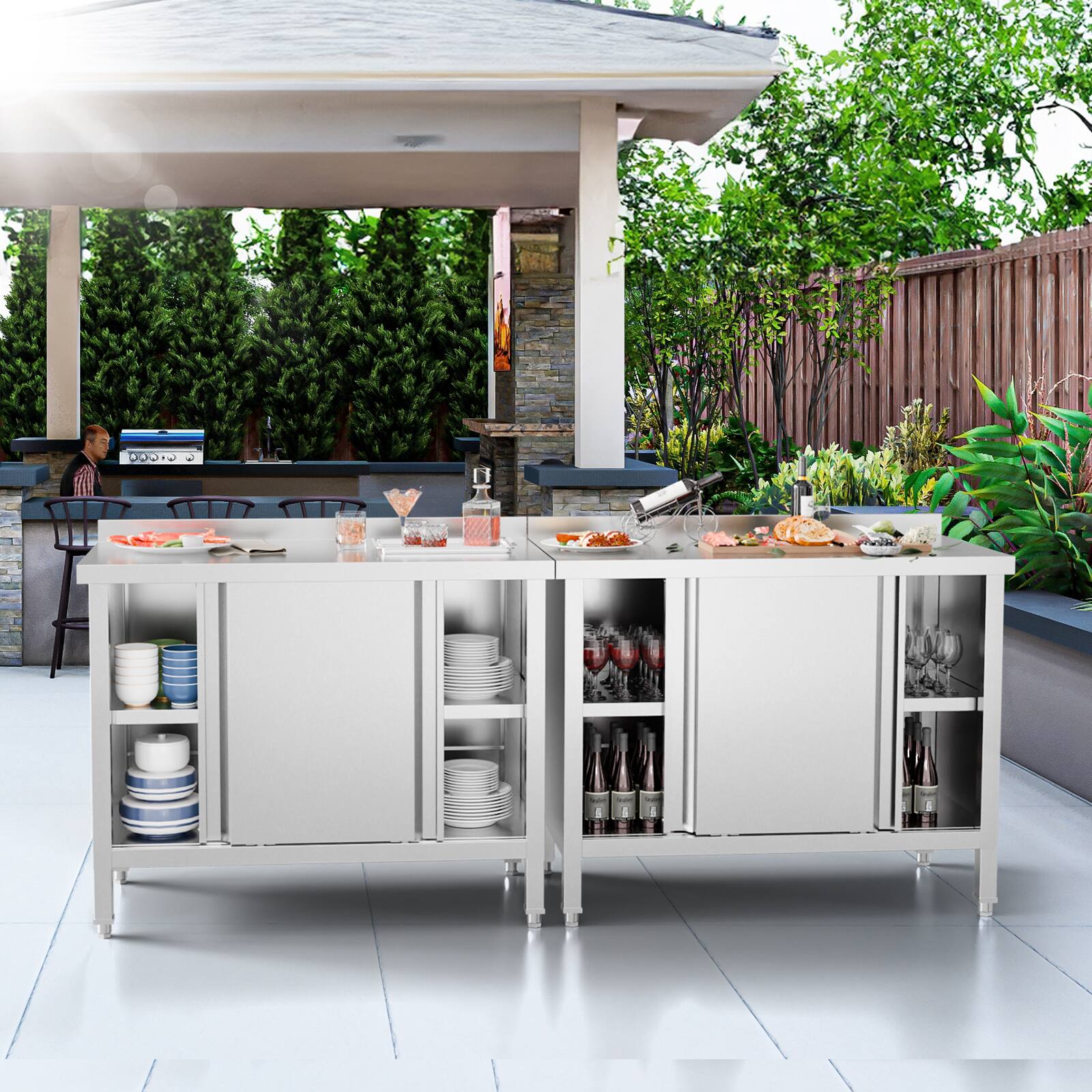 Alt View 4. Winado - 39.3"L x 19.7"W x 31.5"H Stainless Steel Prep Table with 2-Tier Cabinet & Adjustable Feet & Rounded Safety Edge for Home - Silver.