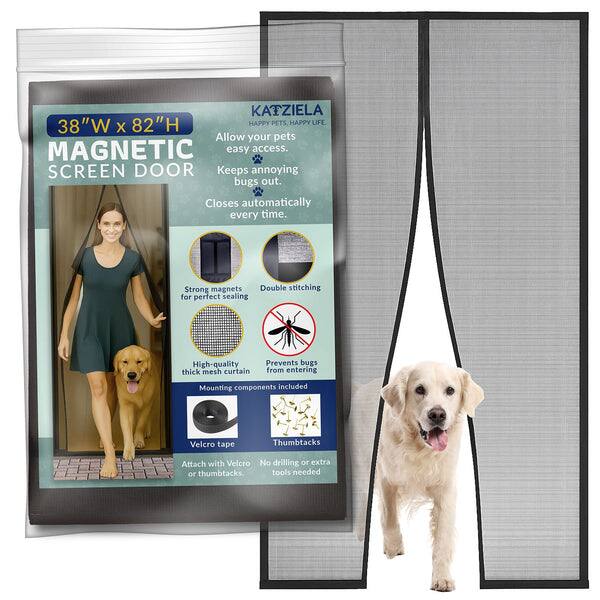 KATZIELA 82"H HAPPY PETS HAPPY LIFE 38"W X 82"H

MAGNETIC SCREEN DOOR

- Allow your pets easy access.
- Keeps annoying bugs out.
- Closes automatically every time.

Features:
- Strong magnets
- Double stitching for perfect sealing
- High-quality thick mesh curtain
- Prevents bugs from entering

Mounting components included:
- Velcro tape
- Thumbtacks

Attach with Velcro or thumbtacks. No drilling or extra tools needed.