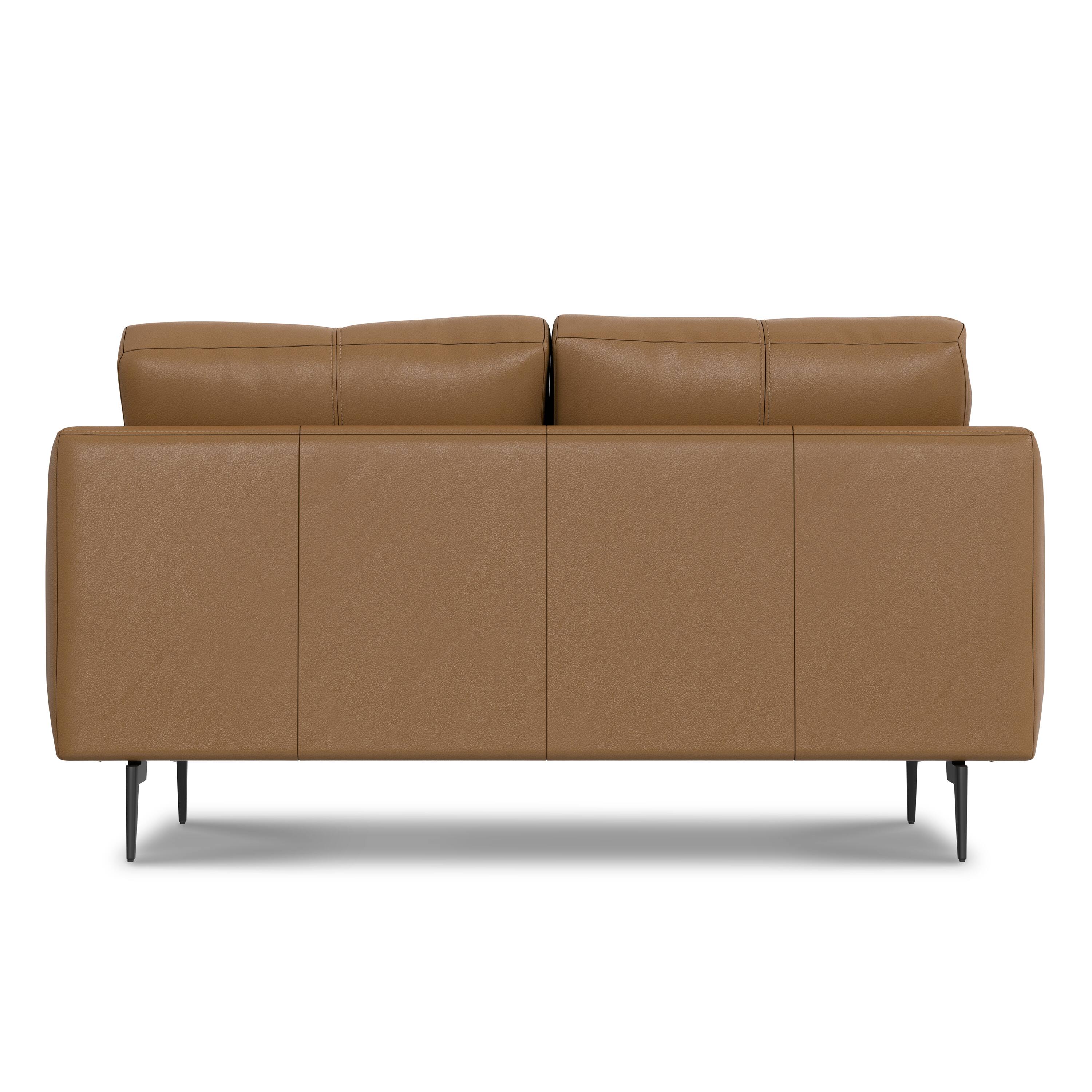 Left. Simpli Home - Stevens Mid-Century Modern 60 inch Wide Sofa in Butternut Brown Genuine Leather - Butternut Brown.