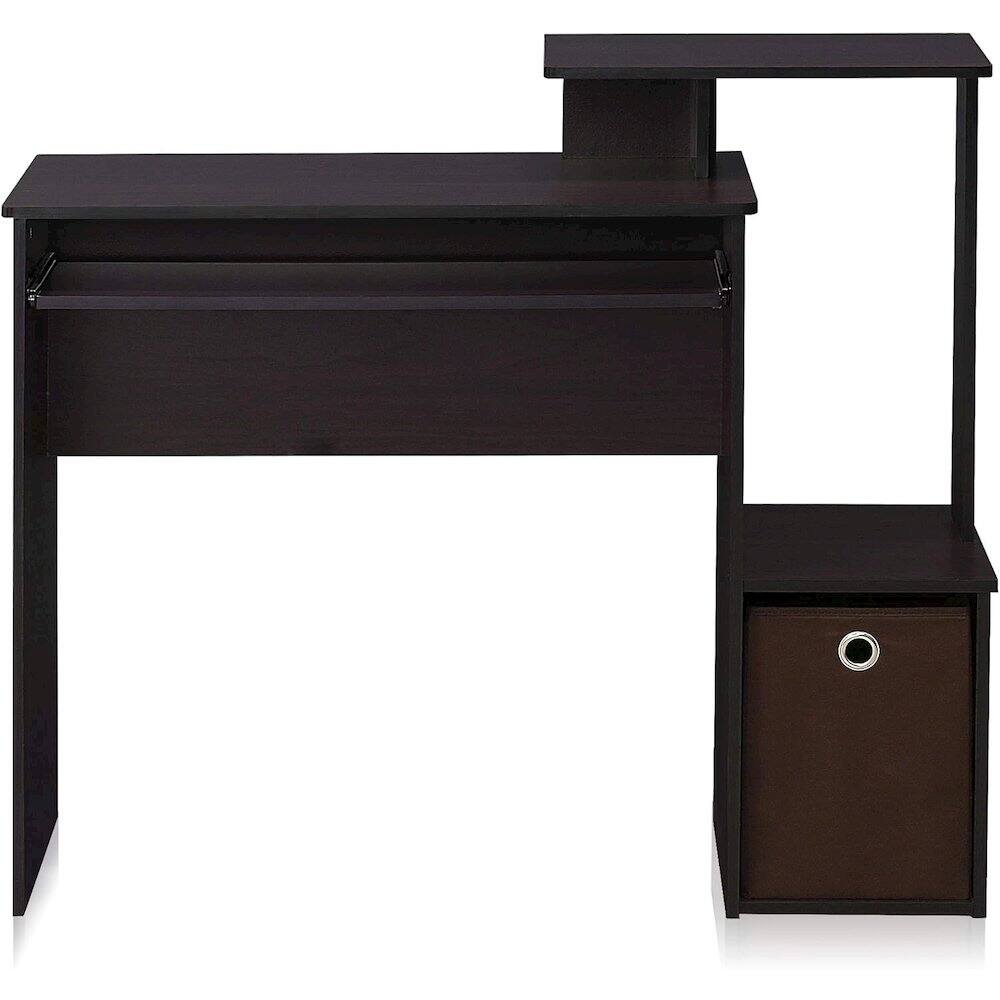 Left. FurniFact - Brown Wooden Office Desk with Storage, Writing Desk and Study Desk Design - Dark Walnut.