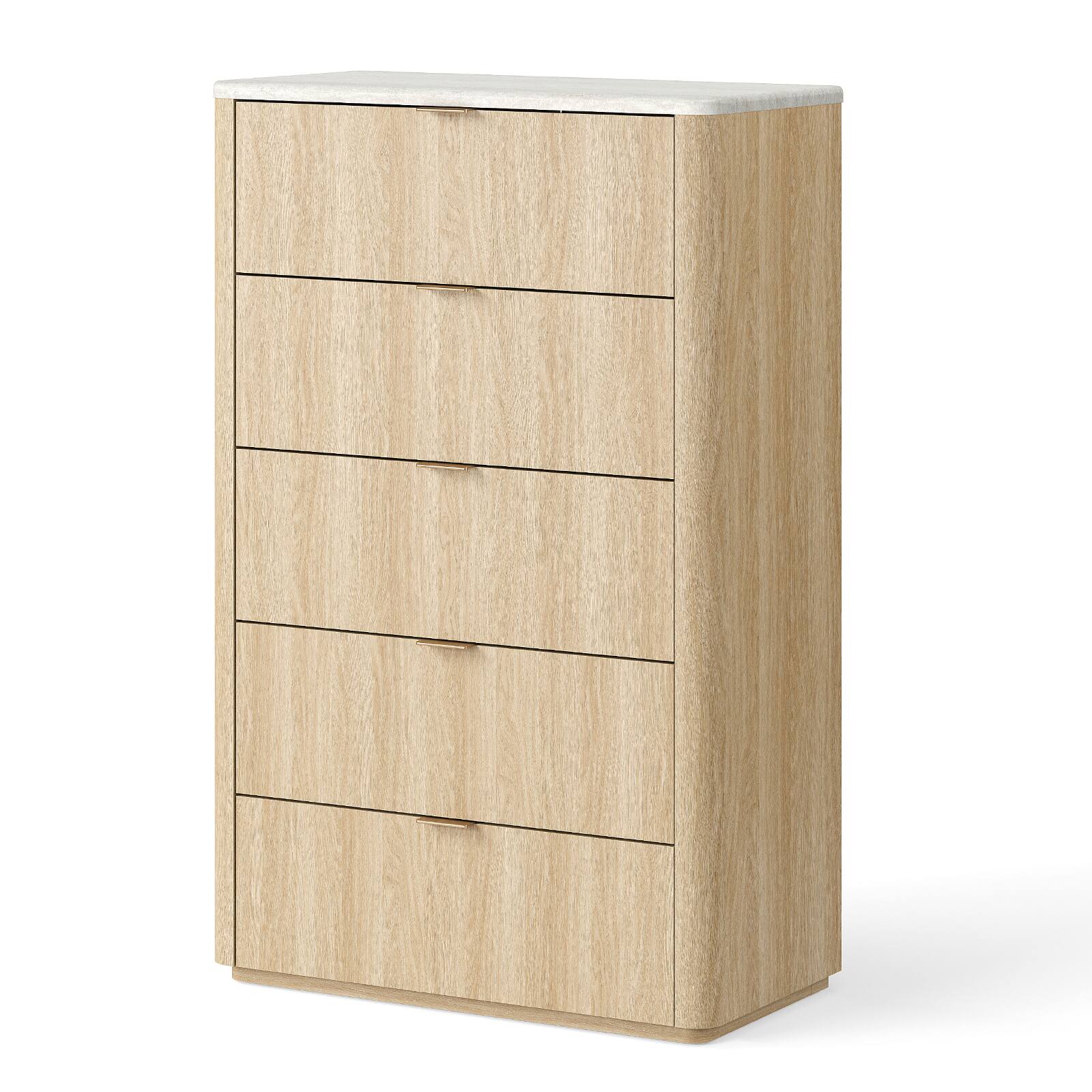 Alt View 5. ModernMate - 5 Drawers Dresser Faux Travertine 31.5" Wide Dresser Chest for Bedroom Living Room - Natural Oak.