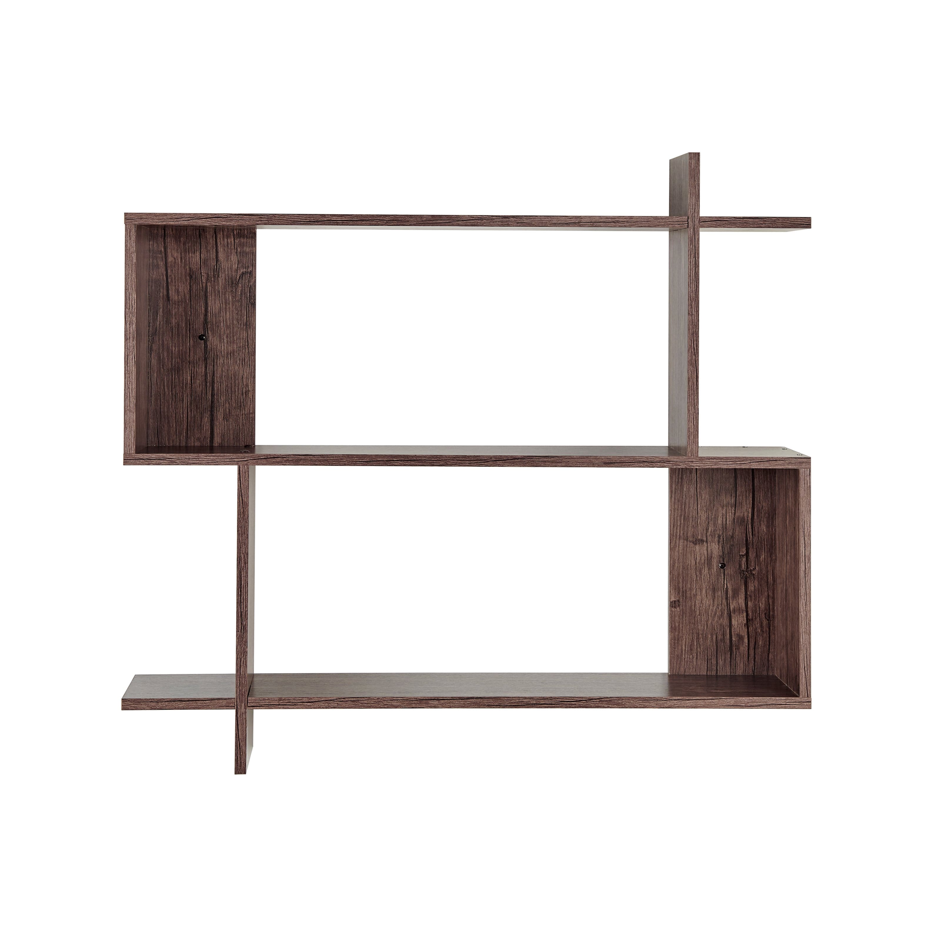 Danya B - Manasa Floating Geometric Kilter Two-Tier Wall Shelf - Hickory
