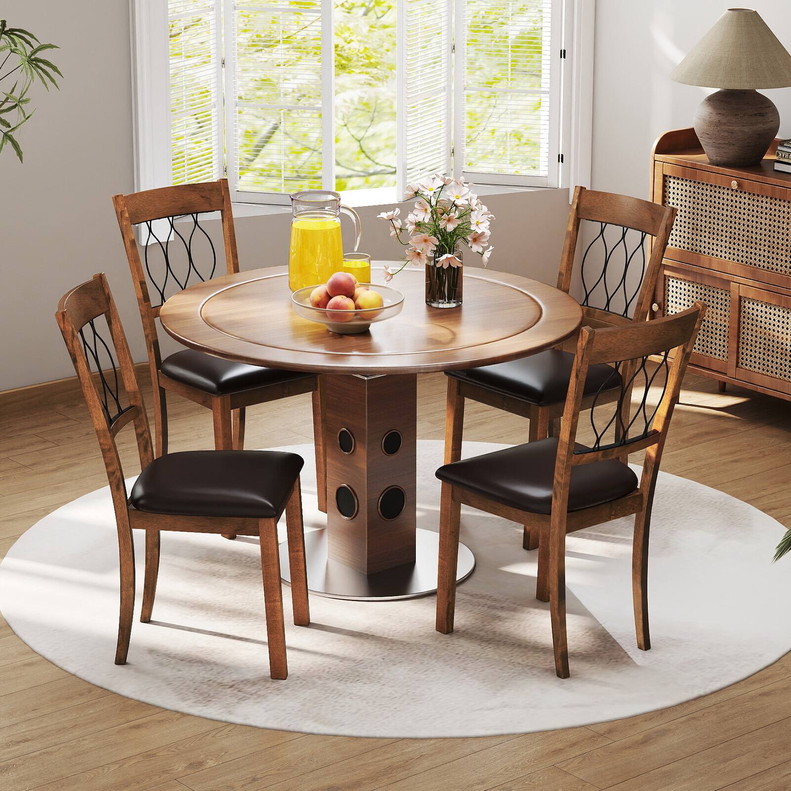 Alt View 1. Gymax - Gymax Faux Leather Dining Chair Set of 4 w/Padded Seat Elegant Backrest for Restaurant Walnut - Brown.