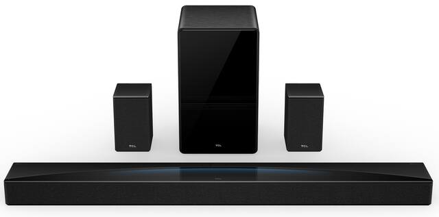 TCL - Q85H Q Class 7.1.4 Channel Sound Bar with Dolby Atmos, Wireless Subwoofer, and Wireless Surround Speakers - Black
