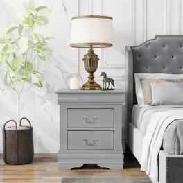Anysun - Transitional Antique Elegant Style 2-Drawer Nightstand with Solid Wood Legs and Smooth Glides - Gray