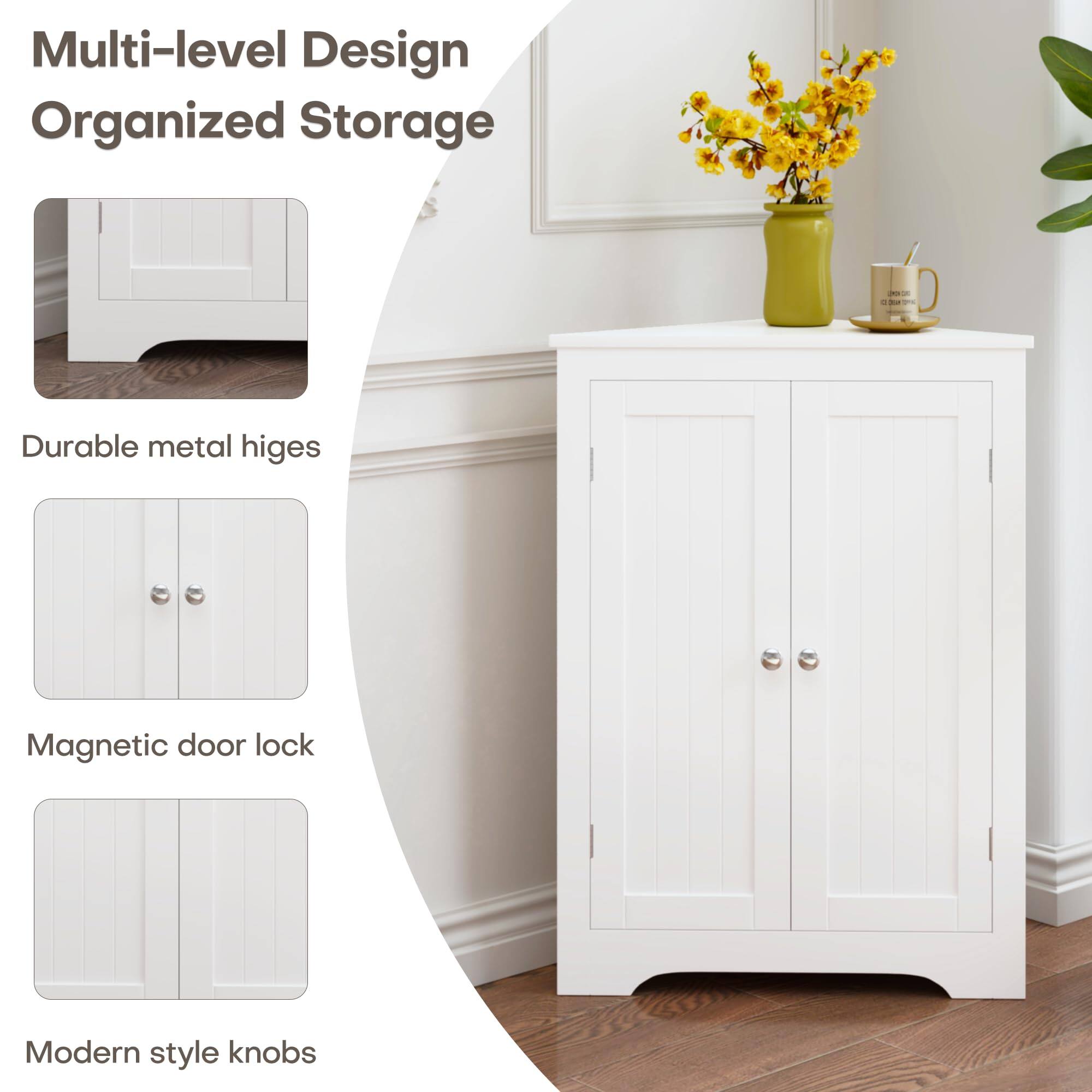 Multi-level Design  
Organized Storage  

- Durable metal hinges  
- Magnetic door lock  
- Modern style knobs