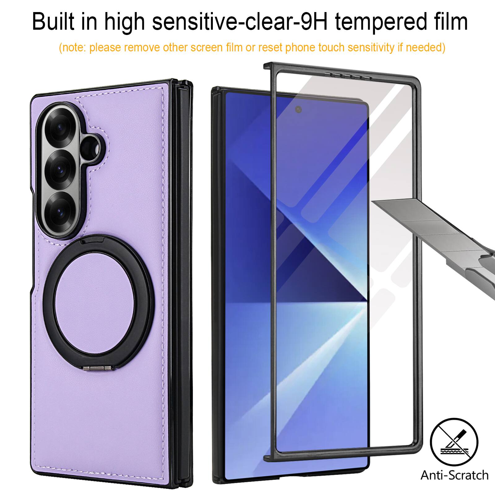 Built in high sensitive-clear-9H tempered film  
(note: please remove other screen film or reset phone touch sensitivity if needed)  
Anti-Scratch