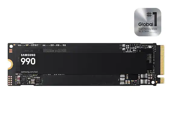 # Global 1 Flash Memory brand for 23 Years
SAMSUNG 990
samsung.com/ssd
2048
F.7 U 2 /c 9-7-5
SAVSIEG VGZ RDAO