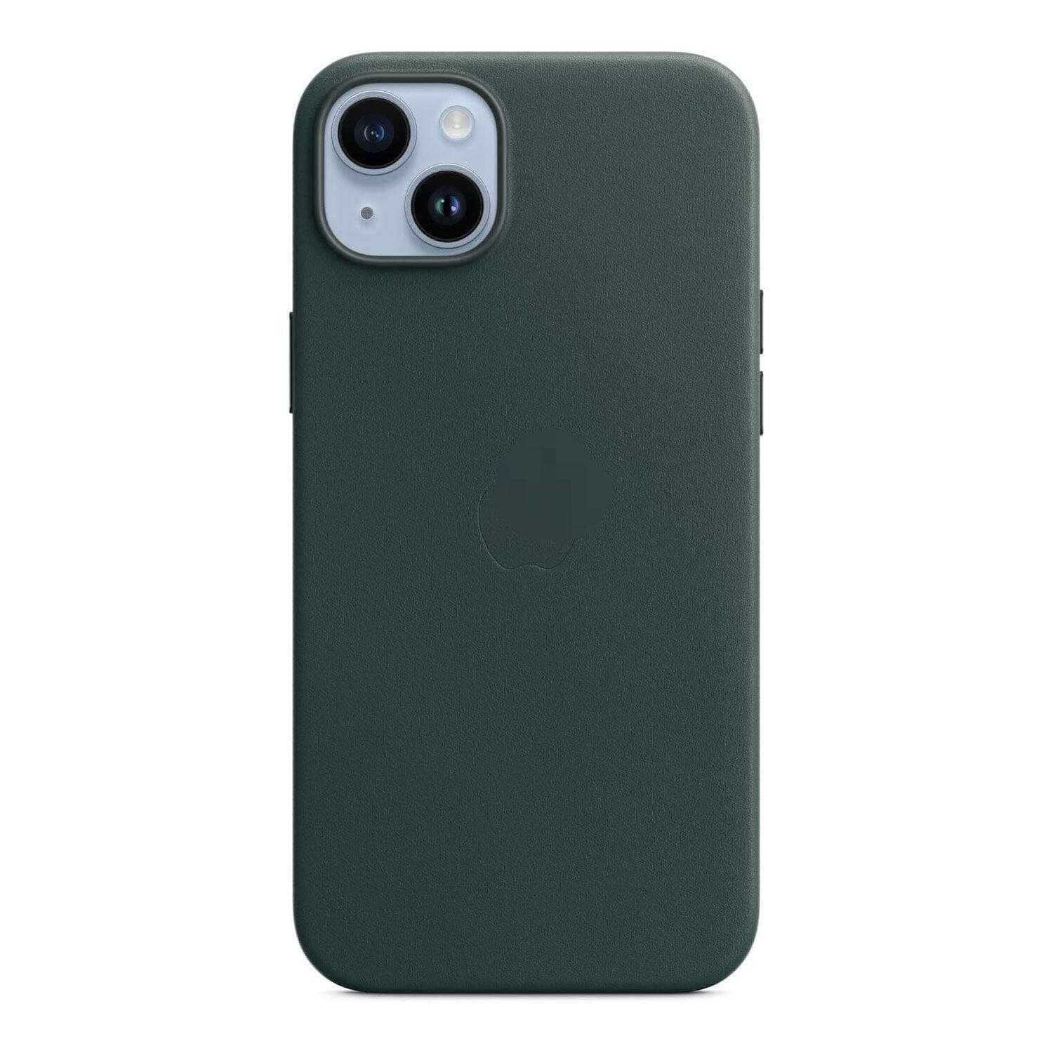 Front. Apple - iPhone 14 Plus Leather Case w/ MagSafe - Forest Green.