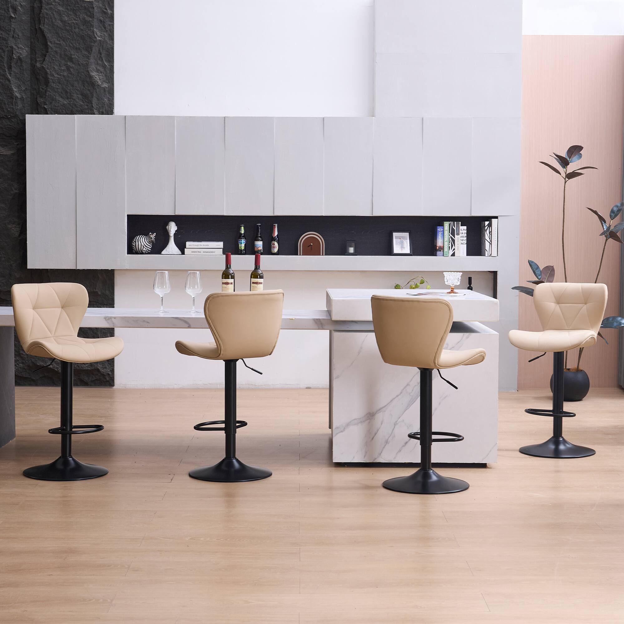 Back. FERPIT - FERPIT Set of 2 Modern Adjustable Height Bar Stools Padded PU Leather Swivel Stools, Khaki - Khaki.