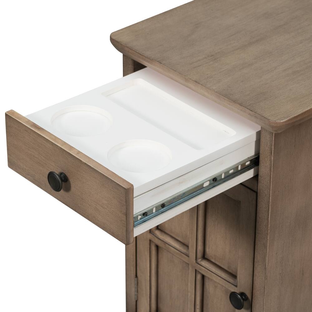 Alt View 2. Loheer - Loheer Vintage End Table Side Table with USB Ports Antique Brown - Antique Brown.