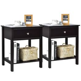Gymax - 2PCS 2-Tier Nightstand Modern Side End Table w/ Drawer & Open Shelf - Brown