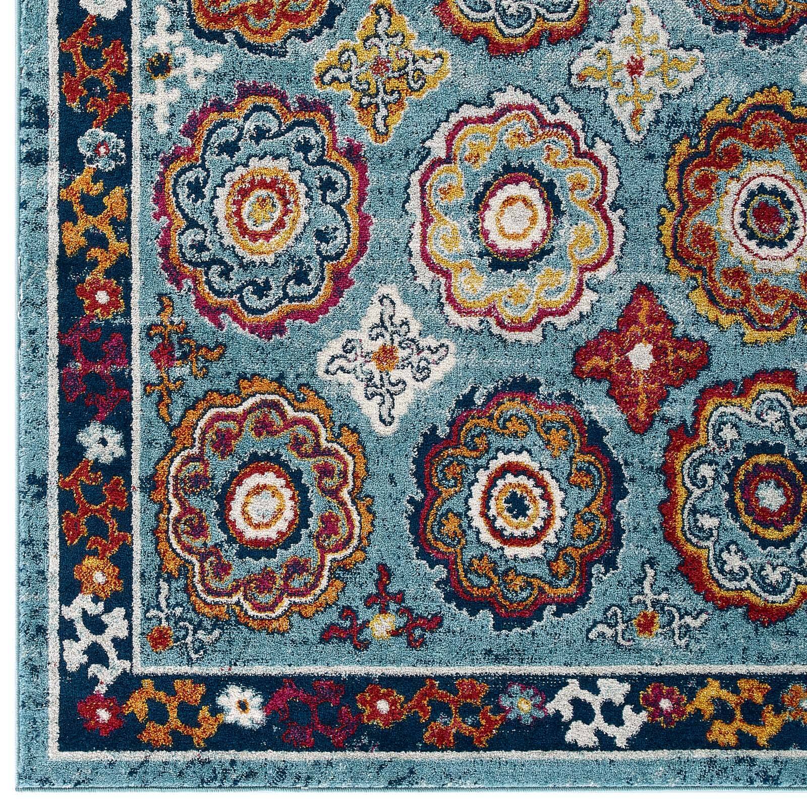 Alt View 2. Modway - Entourage Odile Distressed Floral Moroccan Trellis Area Rug - Blue Red Orange Yellow.