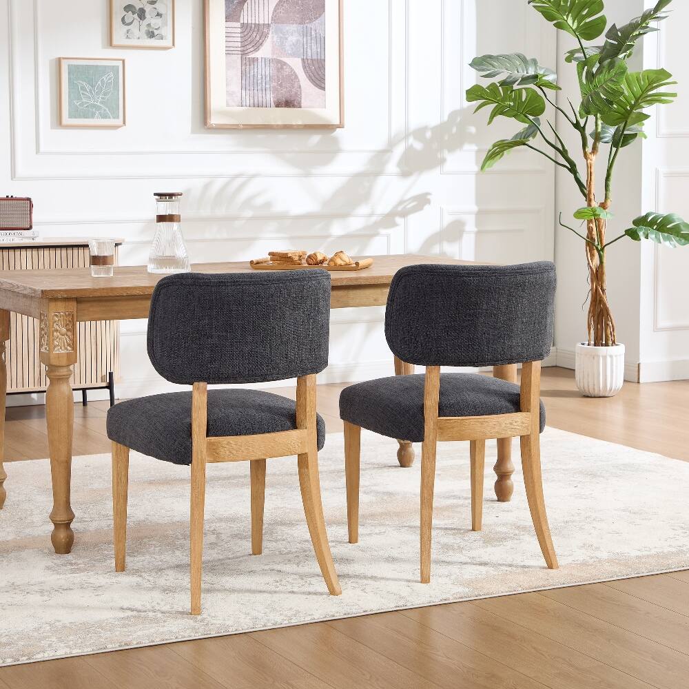 Alt View 3. Loheer - Loheer Wooden Dining Chairs Set of 2 Dark Grey Fabric Upholstered Modern Farmhouse Kitchen Chairs for Small Space - Dark Grey.