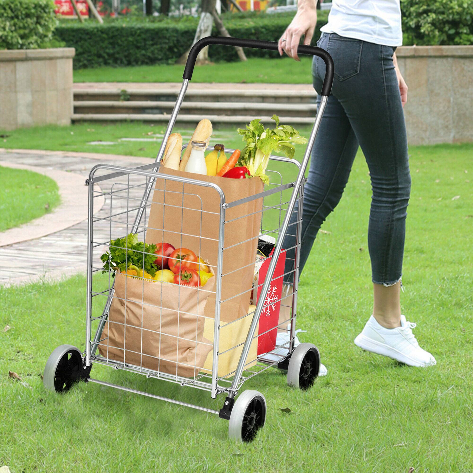 Alt View 3. Gymax - Gymax Folding Shopping Cart Utility Trolley Portable For Grocery Laundry Travel Silver - Silver.