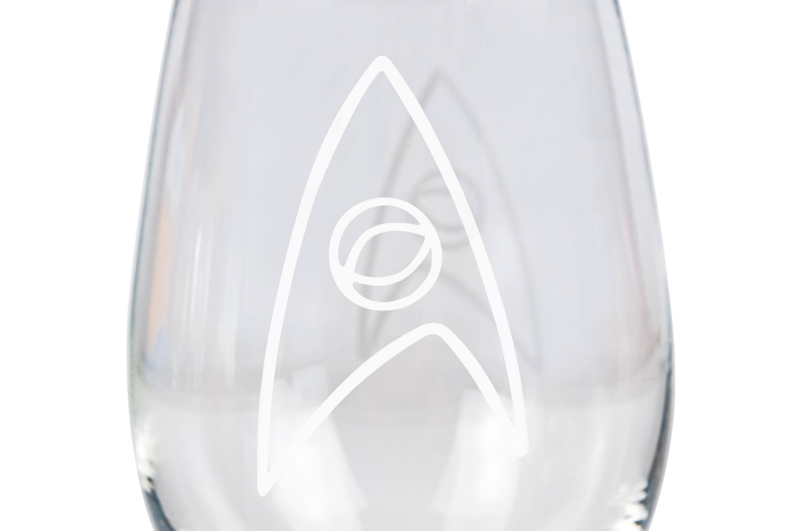 Alt View 1. Surreal Entertainment - Star Trek Stemless Wine Glass Decorative Etched Sciences Emblem | Holds 20 Ounces - Clear.