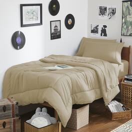 Sweet Home Collection - 7PC Campus Ready Dorm Twin XL Bedding Bundle, Solid Comforter, Bed Pillows and Sheet Set - Taupe