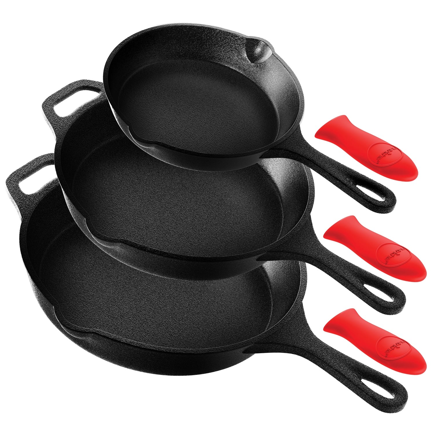 NutriChef - 3-Piece Pre-Seasoned Cast Iron Skillet Pans - Black