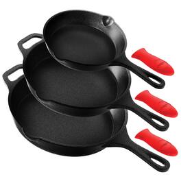NutriChef - 3-Piece Pre-Seasoned Cast Iron Skillet Pans - Black