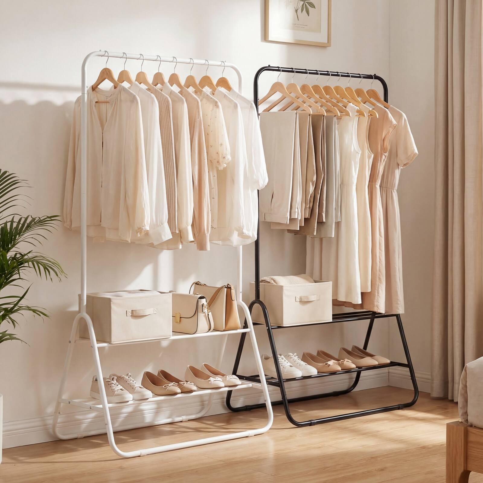 Alt View 4. Costway - Costway Heavy Duty Clothes Rack Metal Garment Rack with Hanging Rod and Storage Shelves - White.