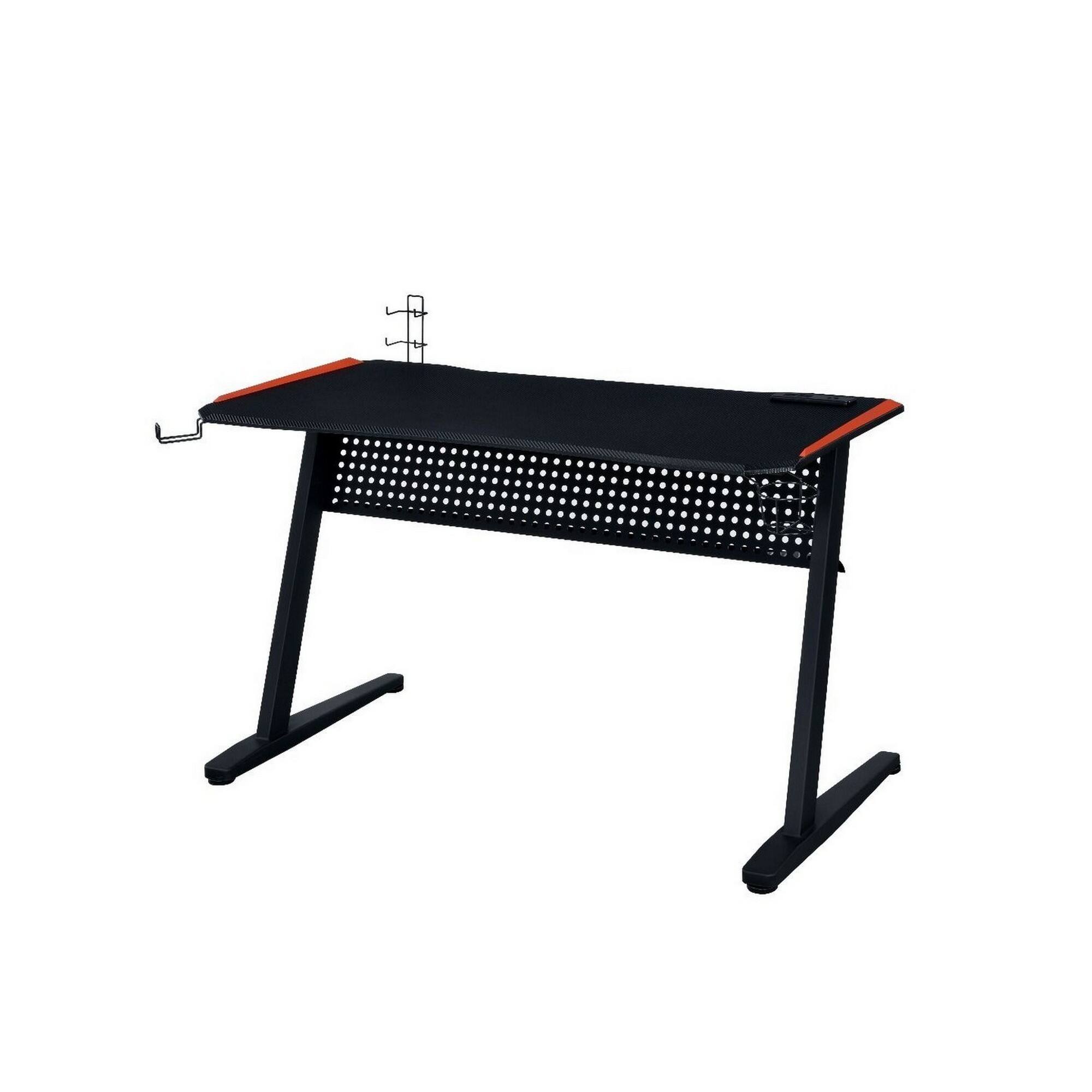 Front. Manhattan Lane - MDF Gaming Table with Cup and Controller Holders - Black.