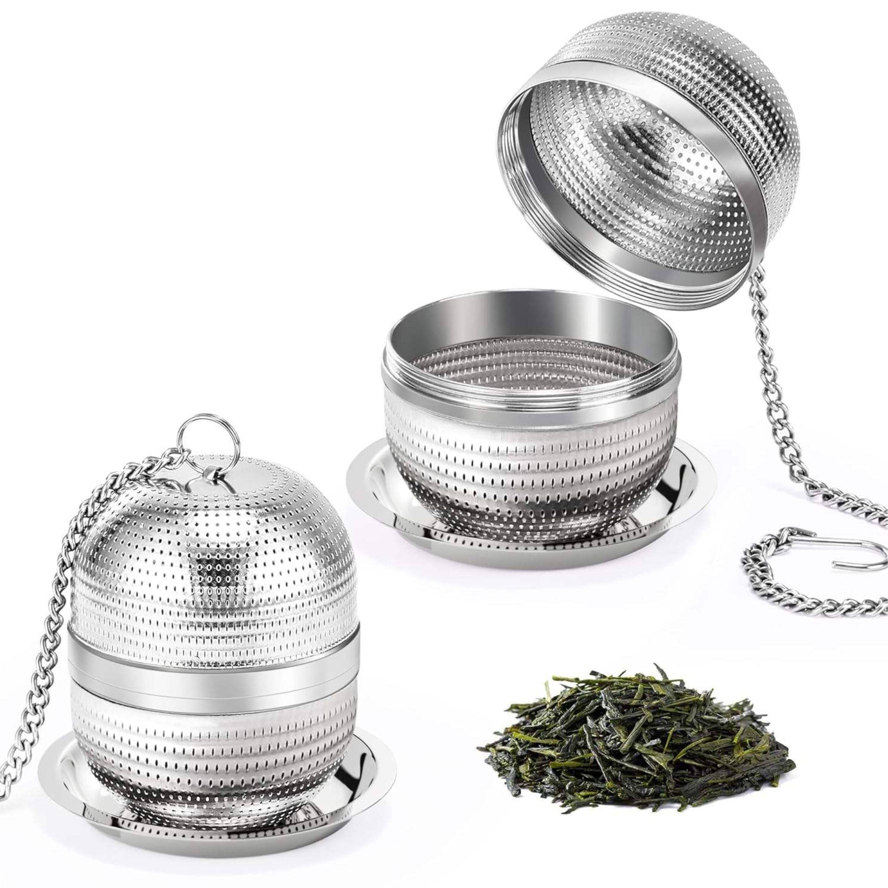 Angle. Kitcheniva - Reusable Stainless Steel Fine Mesh Spice & Tea Infuser with Chain & Drip Tray - Stainless steel.