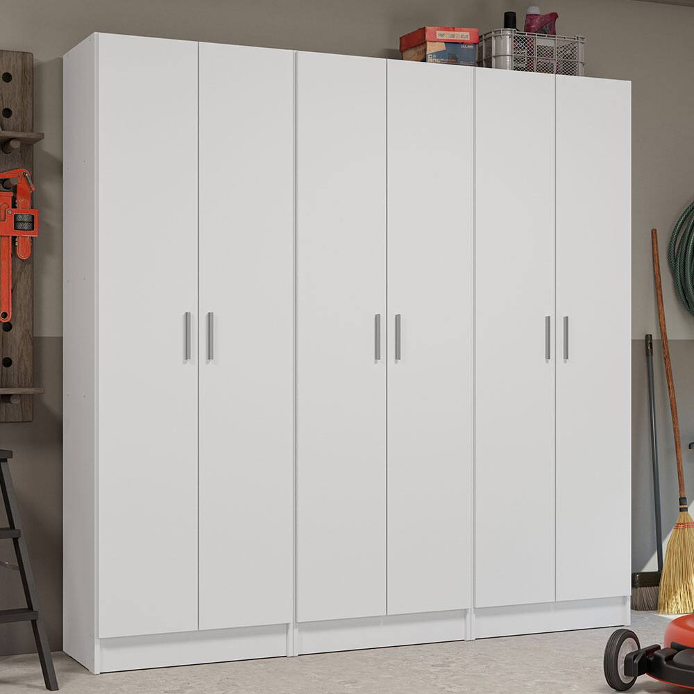 Angle. Madesa - Madesa Garage Set 3 Pantry Storage Cabinet with 12 Utility Shelves 71"L Wooden Organization Unit for Garage - White - White.