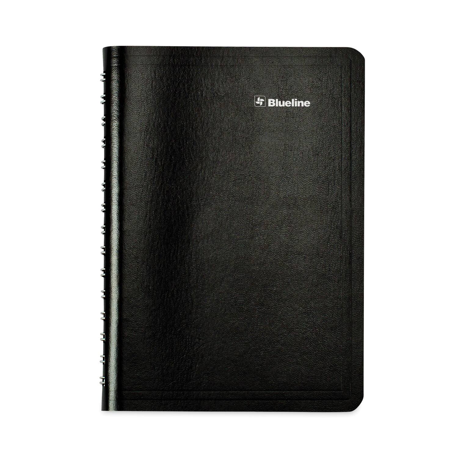 Left. Blueline - Academic Daily Monthly Planner 8 x 5 Black Cover 12 Month Aug to July 2025 to 2026.