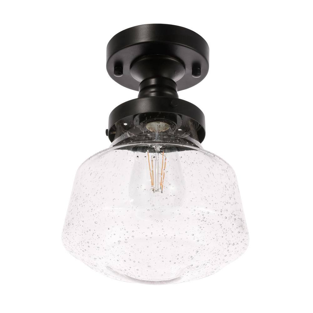 Alt View 2. Living District - Lyle 1 light Black and Clear seeded glass Flush mount - Black And Clear Seeded Glass.
