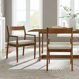 Modway - Solara Dining Armchairs Set of 2 - Walnut Heathered Weave Beige