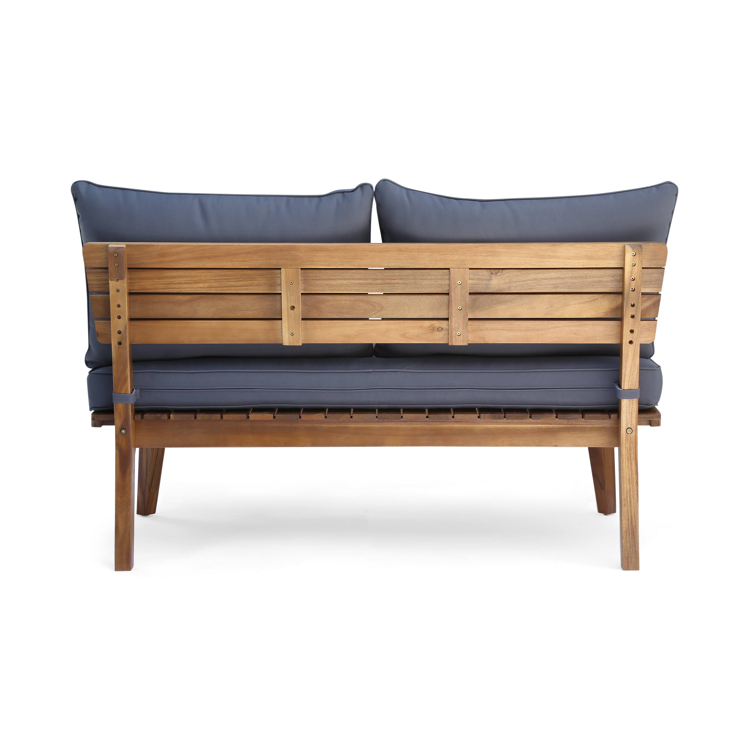 Alt View 1. Mondawe - Modern Acacia Wood Outdoor Loveseat with Weather-Resistant Cushions - Grey.