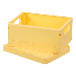 Unique Bargains - 2pcs Small Plastic Storage Baskets, 6.5"x4.8"x2.9" Stackable Foldable with Handles for Home Office - Yellow
