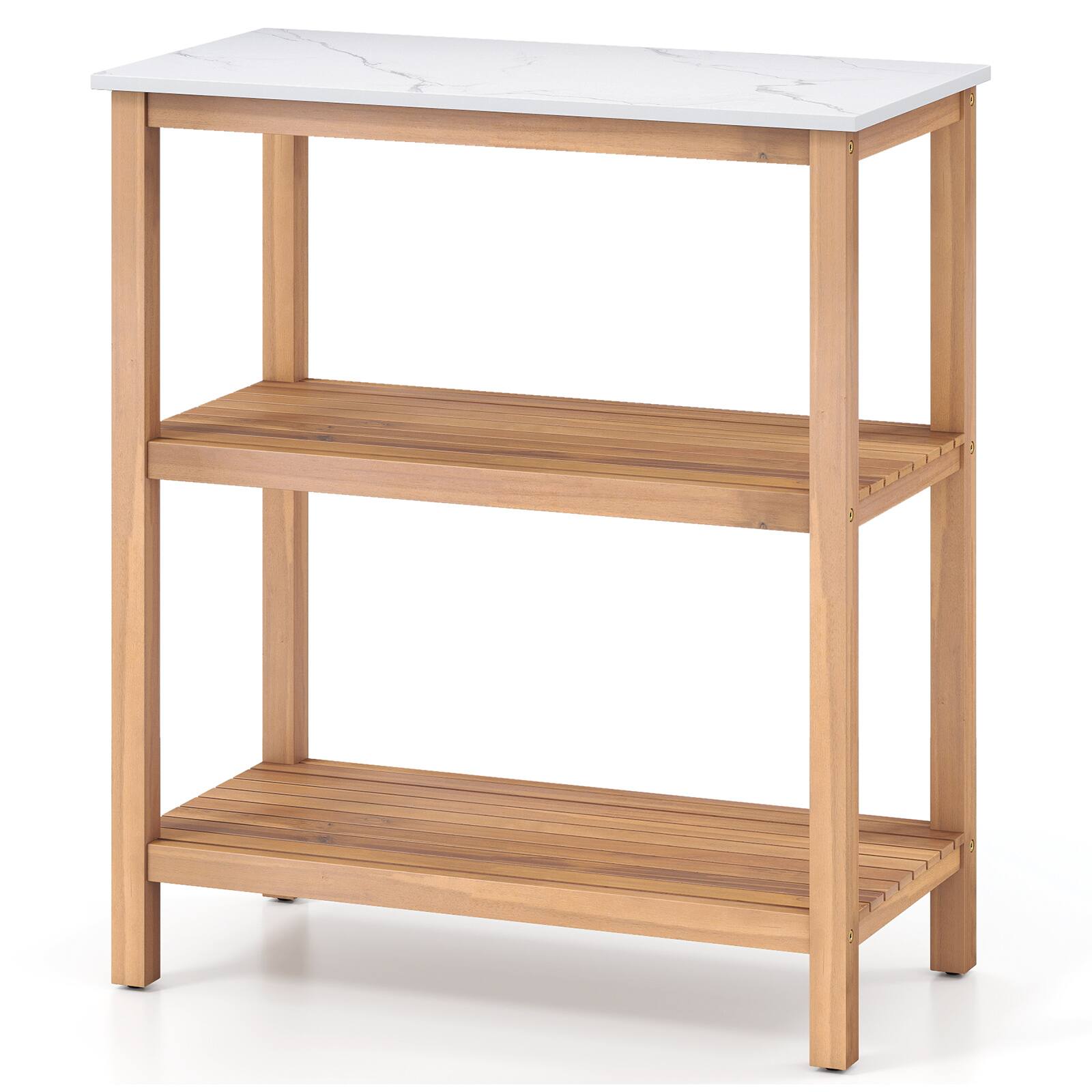 Alt View 9. Gymax - Gymax 3-Tier Patio Garden Potting Bench Table w/ Acacia Wood 2 Slatted Shelves - Natural, White.