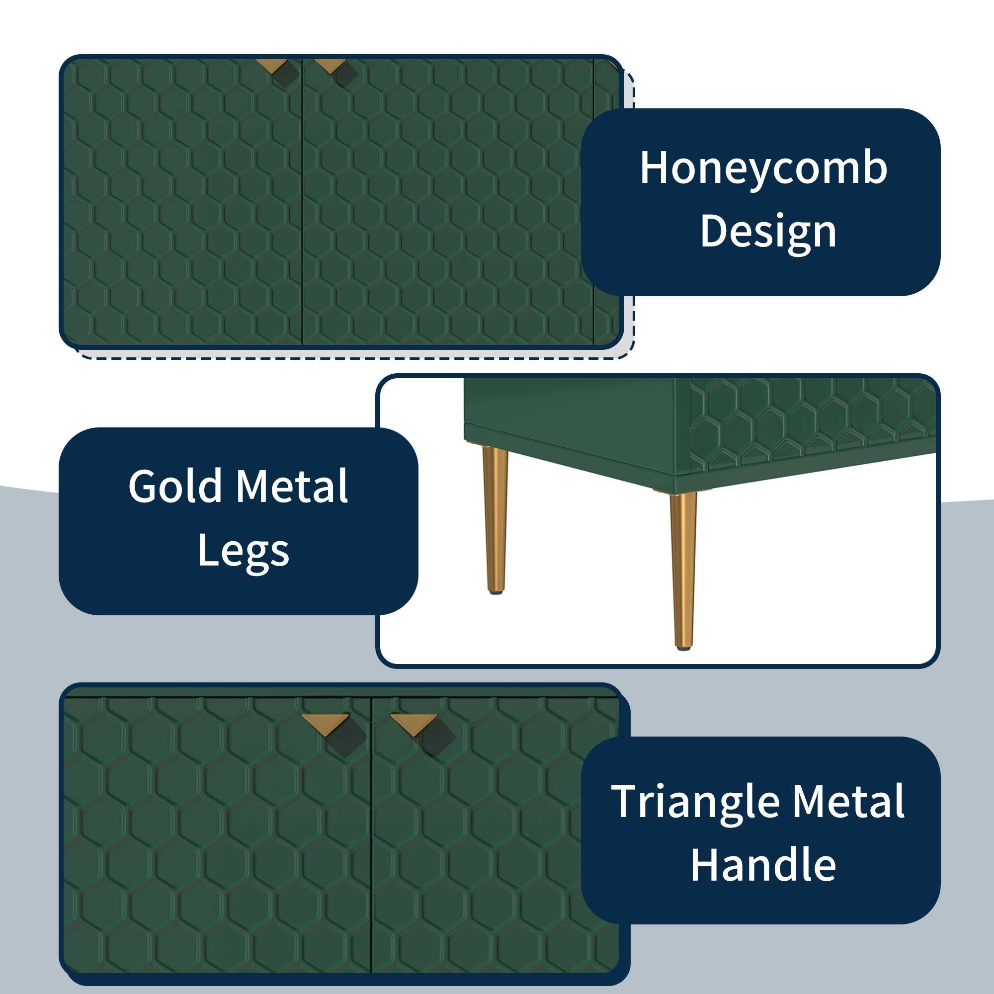 Honeycomb Design, Gold Metal Legs, Triangle Metal Handle