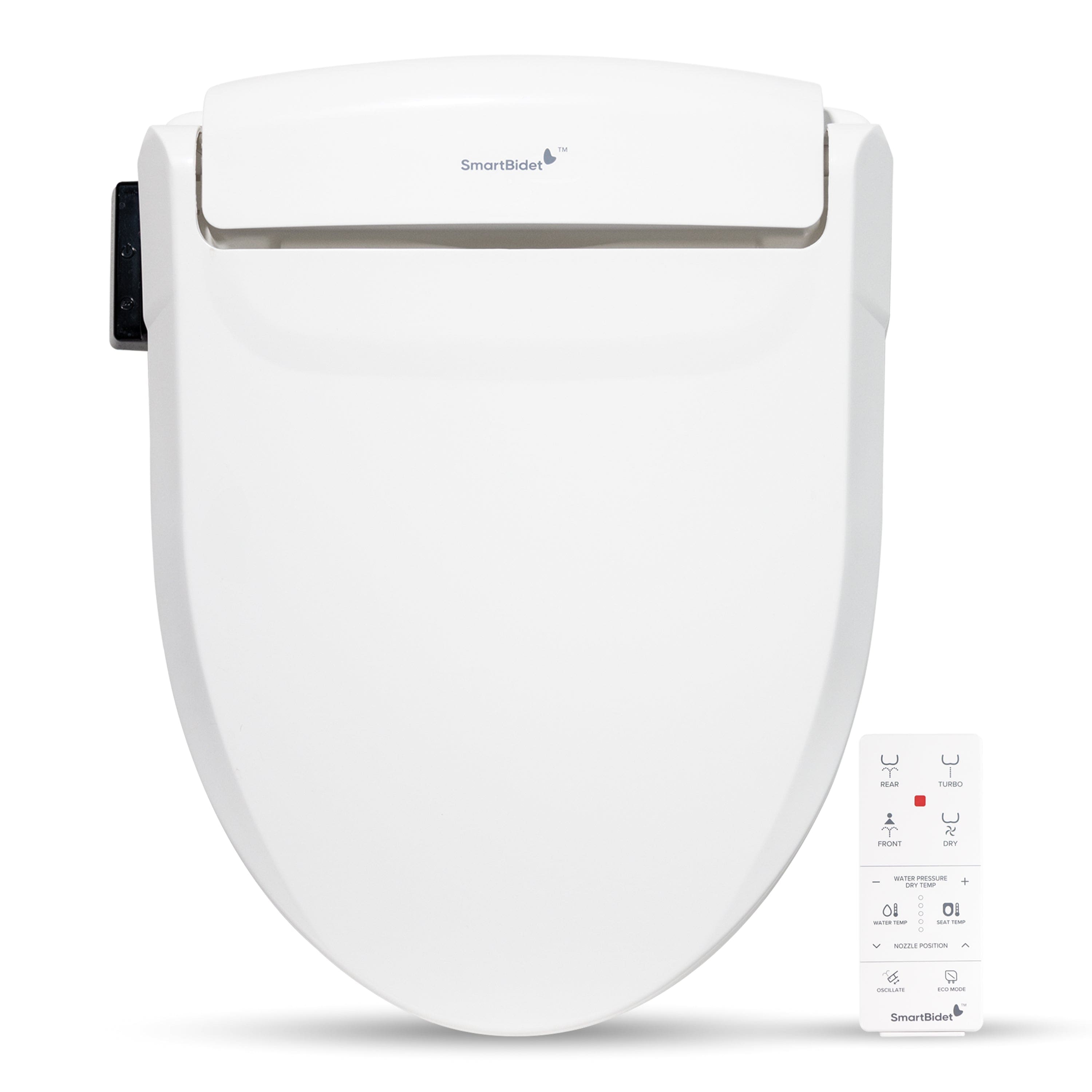 SmartBidet™

- SmartBidet™ TURBO M O
- FaV
- ol
- POSCION
- Smortilidet

Controls:
- REAR
- TURBO
- FRONT
- DRY
- WATER PRESSURE
- NOZZLE POSITION
- OSCILLATE
- SmartBidet™