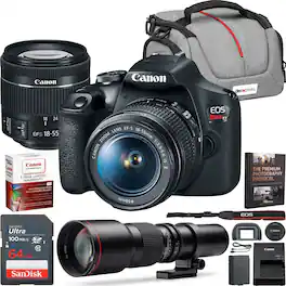 Bundle - Canon - T7 EOS Rebel DSLR Camera EF-S 18-55mm f/3.5-5.6 IS II + 500mm Telephoto Lens Kit