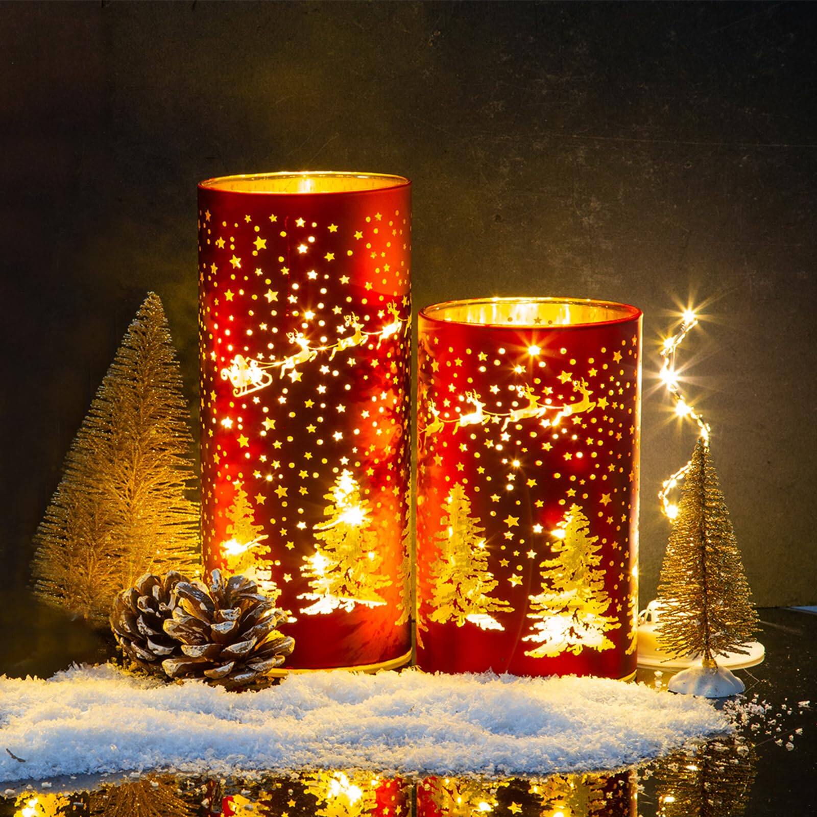 Alt View 2. Refined Abode Design - Christmas Decorations Indoor Mercury Glass Lights Timer Fairy Light Led Latern Tree Deer Carvings Lamps Table - White.