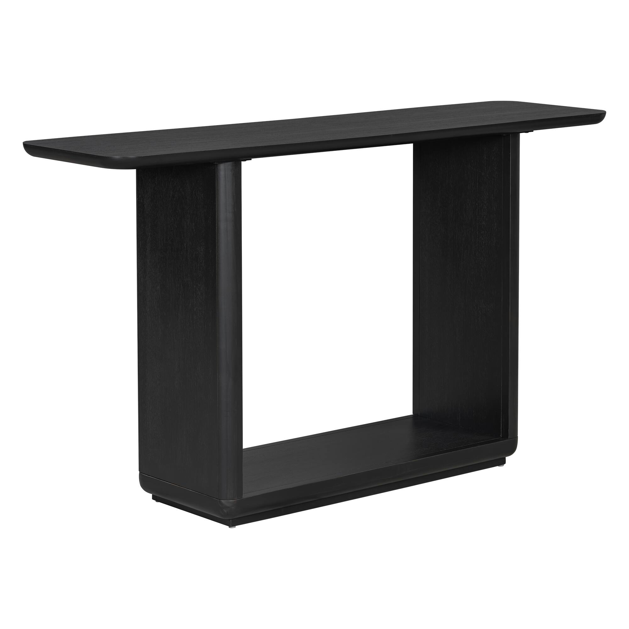 Front. Spaco - Spaco Elegant Minimalist Console Table, Natural Wood Veneer with Curved Corners and U Base for Display, Easy Assembly - Black.