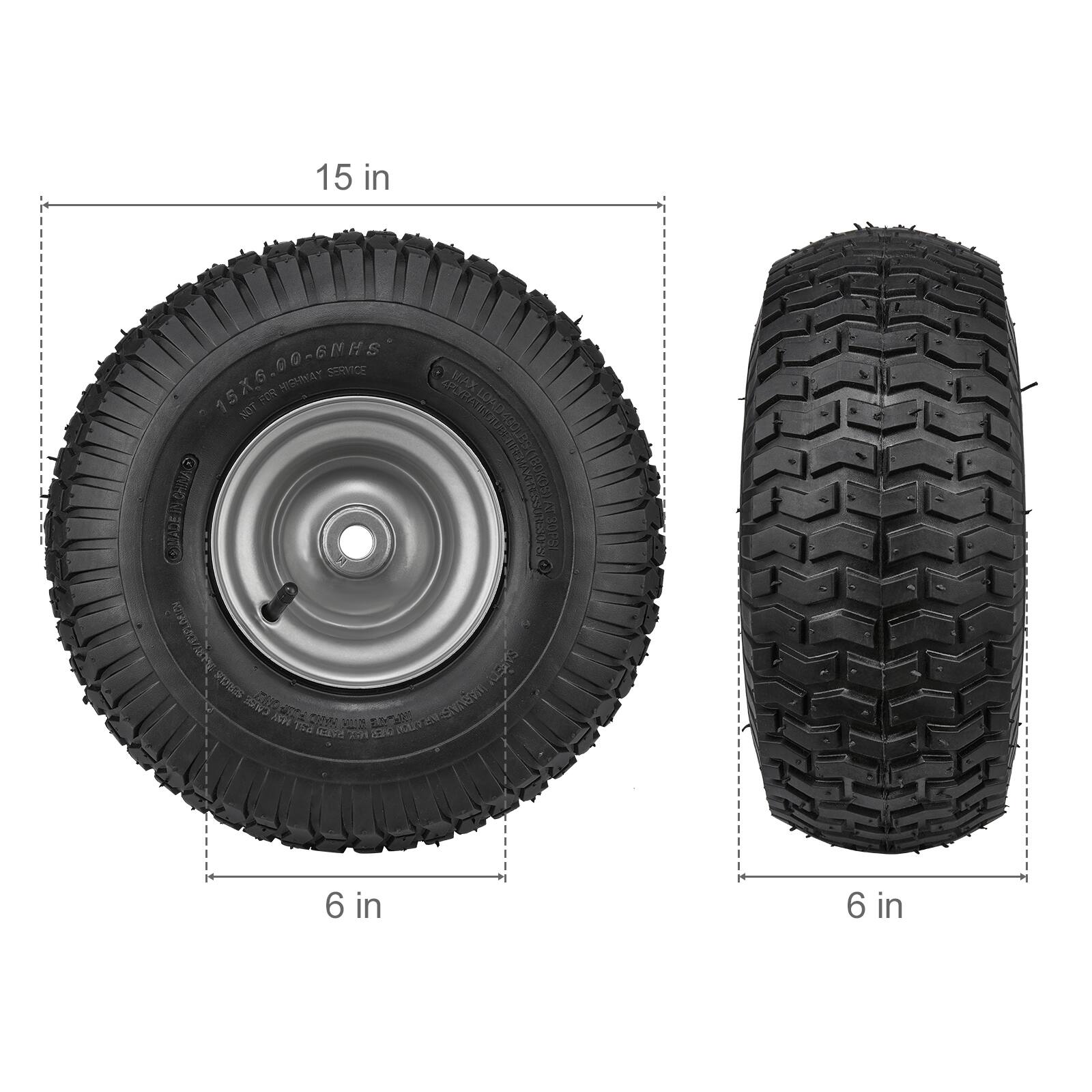 15 in  
15X6.00-6NHS  
NOT FOR HIGHWAY SERVICE  
6 in  
6 in