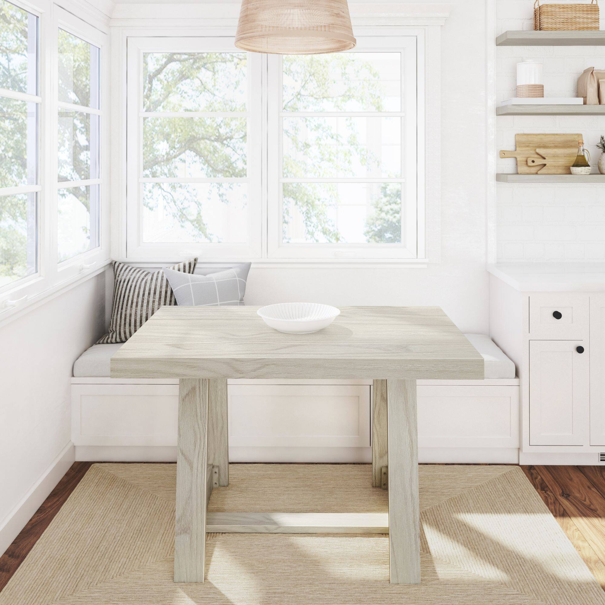 Alt View 1. Plank+Beam - Classic Solid Wood Dining Table - 1220mm/48in, White Sand Wirebrush - White Sand Wirebrush.