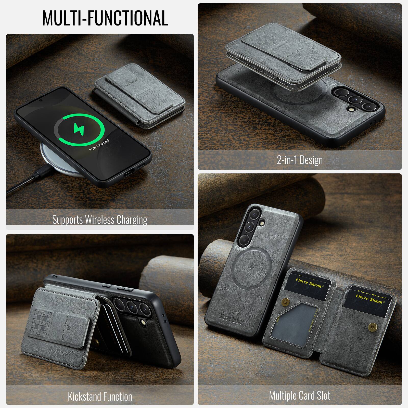 MULTI-FUNCTIONAL

1. 2-in-1 Design
2. Supports Wireless Charging
3. Kickstand Function
4. Multiple Card Slot