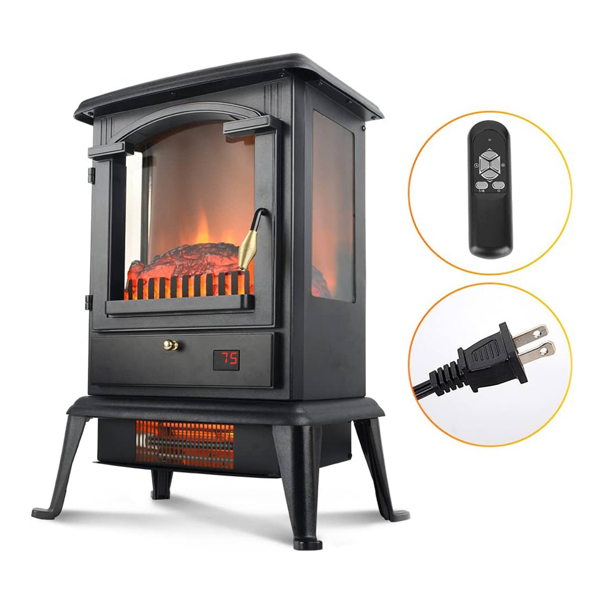 Alt View 3. Voltorb - VOLTORB Freestanding Portable Electric Fireplace Heater Stove w/Remote Control - BLACK.