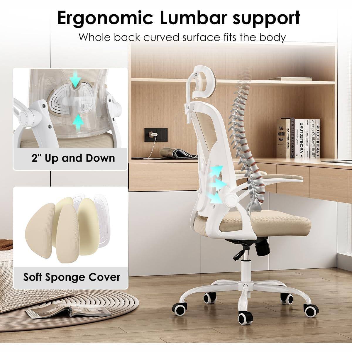 Ergonomic Lumbar support  
Whole back curved surface fits the body  

2" Up and Down  

Soft Sponge Cover