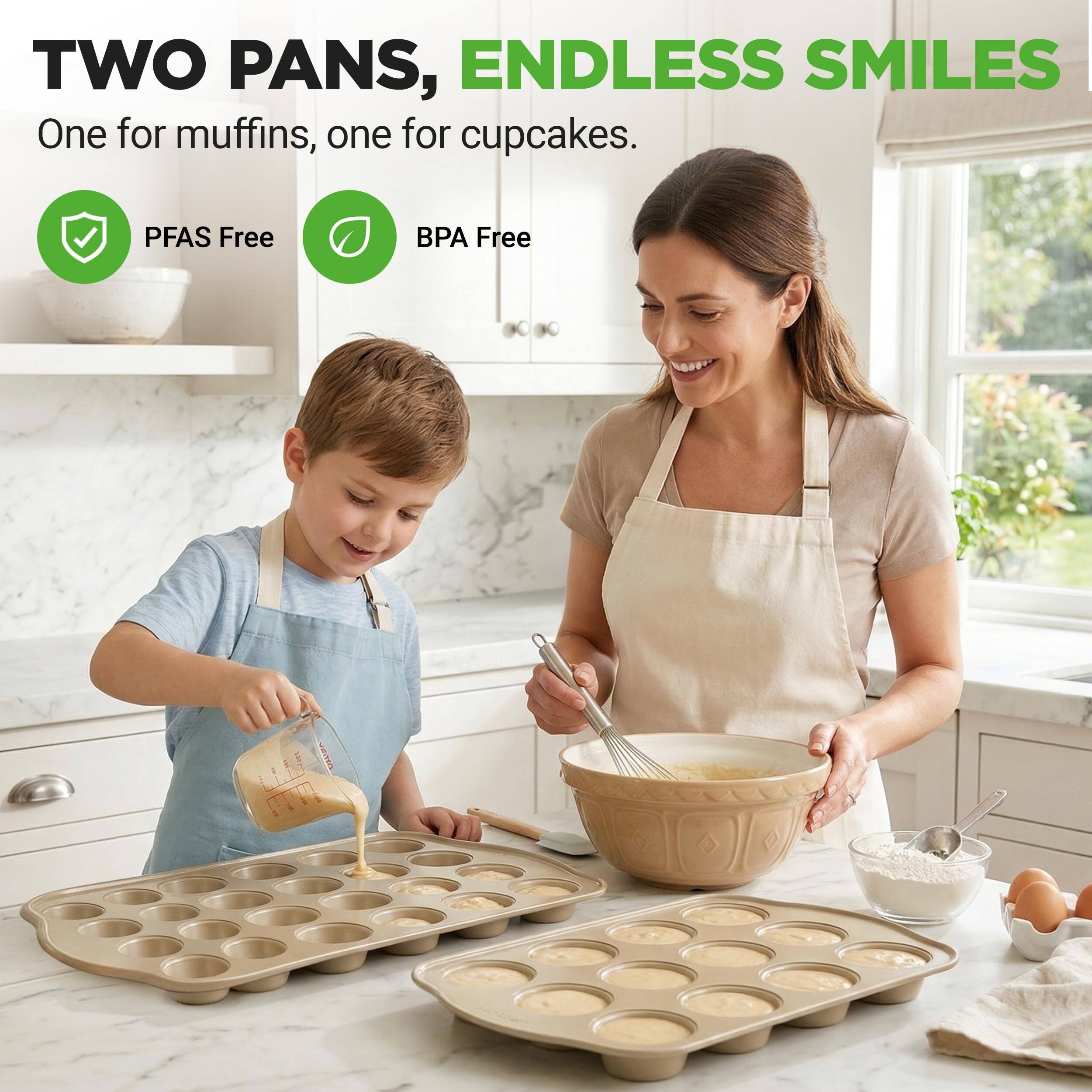 NutriChef 2 Pan Muffin & Cupcake Tray Set – 12 Cavity Muffin & 24 ...