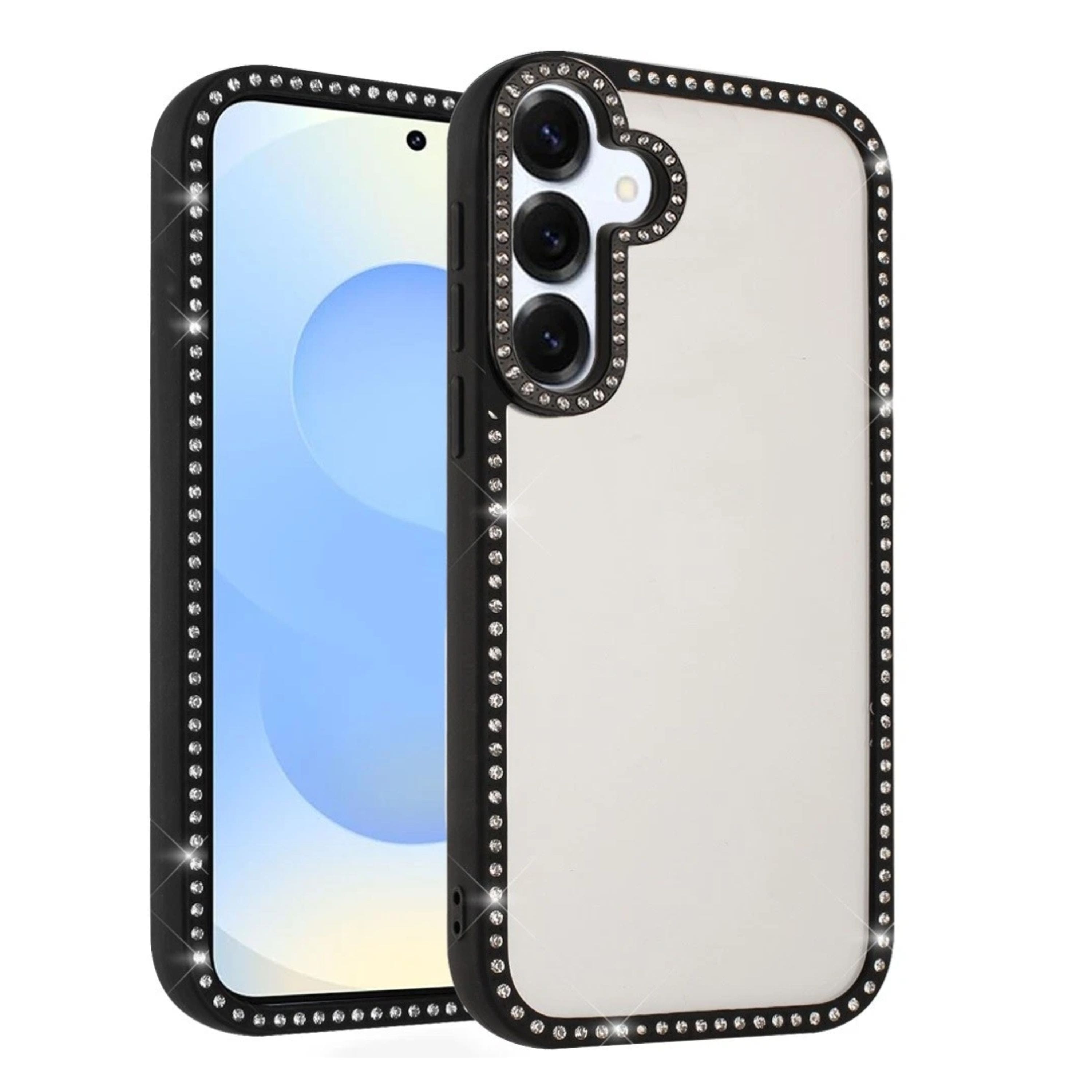 Kitcheniva - Bling Front And Back Border Trim Phone Case With Tempered Glass For Samsung Galaxy S25/S24 - Black price history on PriceWatchPro