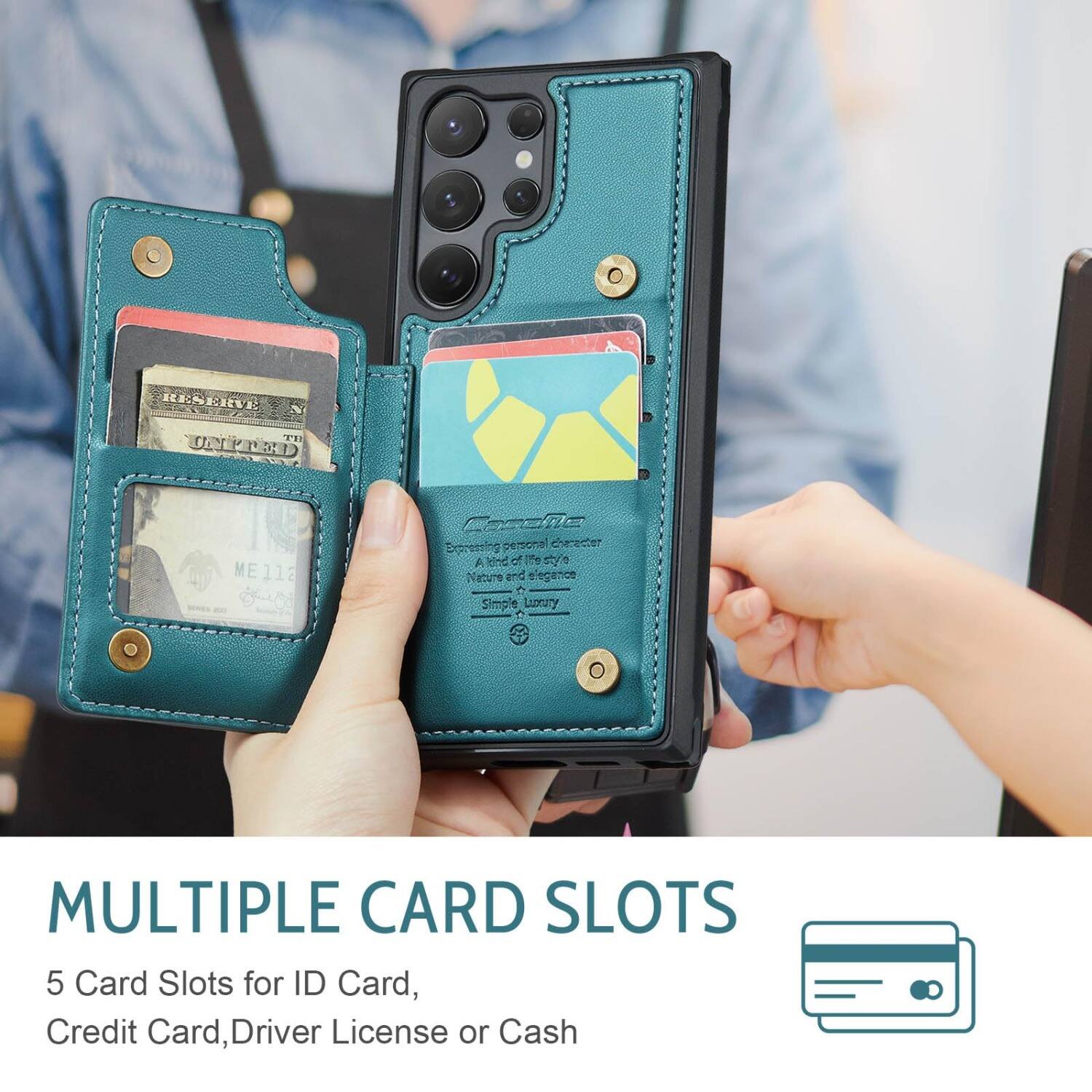RESERVE N TB UNITED  
ME112  
Casone Expressing personal character A kind style Nature and elegance Simple Luxury  
MULTIPLE CARD SLOTS  
5 Card Slots for ID Card, Credit Card, Driver License or Cash