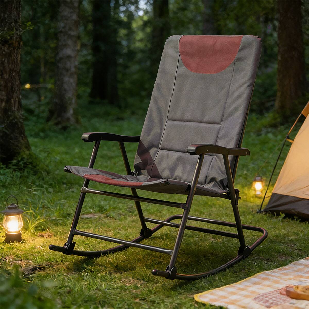 Alt View 2. Ainfox - Outdoor Folding Rocking Chair with Padded & Armrests,Portable Rocker for Patio,Lawn, Beach and RV Travel - Red.