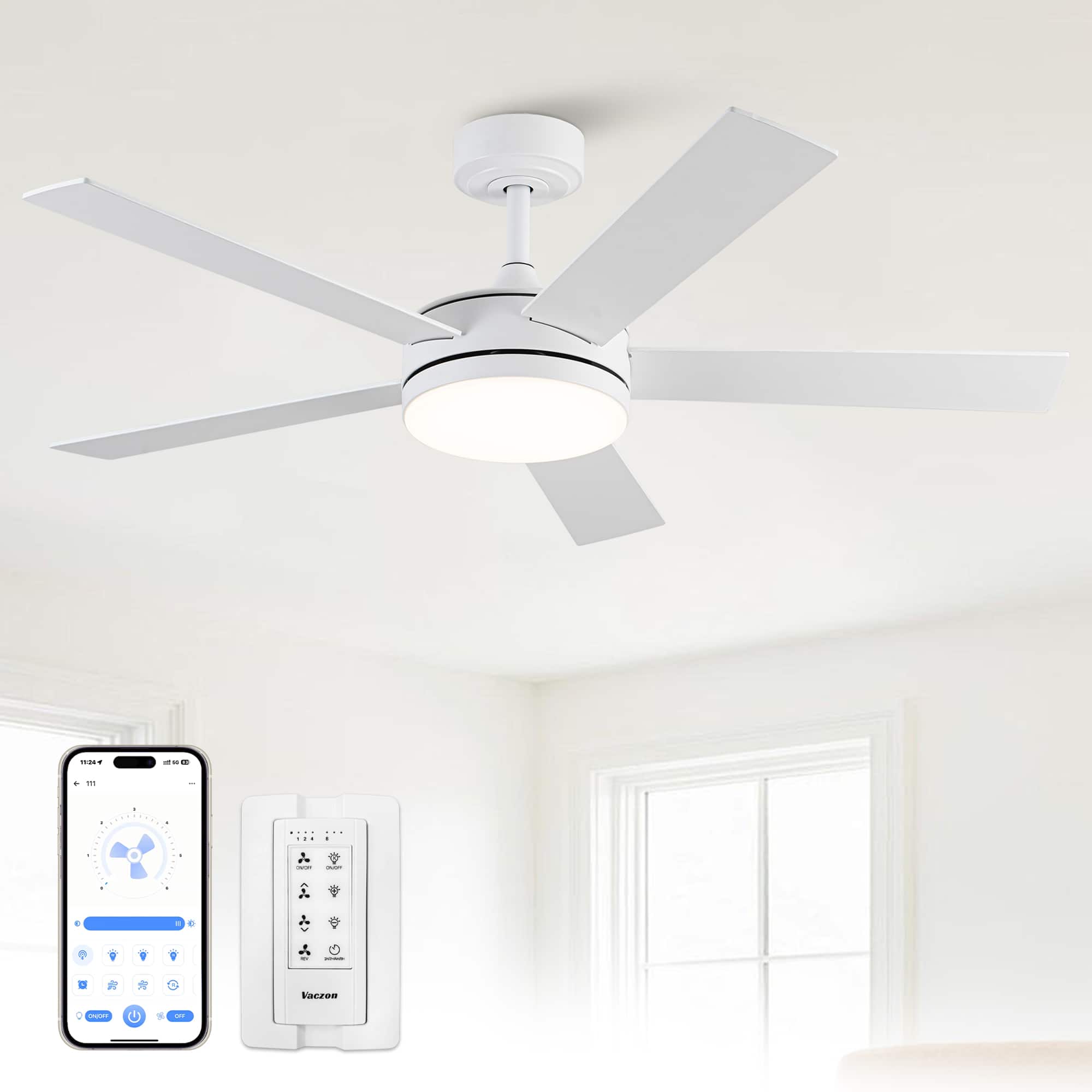 Vaczon - 48" Modern Smart Integrated LED Ceiling Fan with Remote and App - White